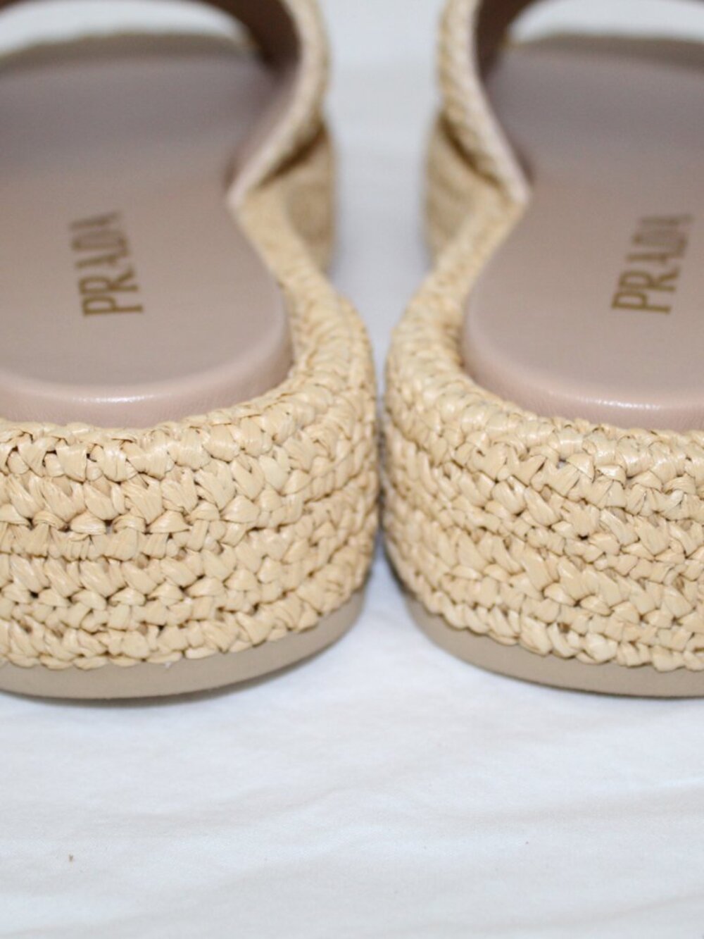 NWOB PRADA Raffia Single Band Platform Triangle Logo Sandals Slides Natural 37 - Picture 8 of 11